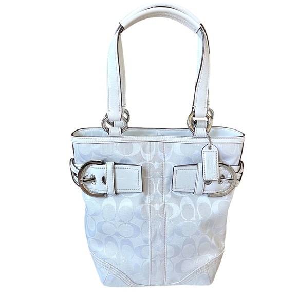 Coach Vintage 2005 Y2K Soho Signature Canvas Leather Small Tote Bucket Bag White - Picture 2 of 14